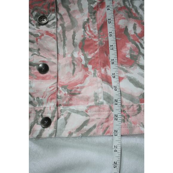 Chico's Women's Jacket Size 1 Cotton Coral Gray Button Up Blazer Casual Comfy - Picture 5 of 7